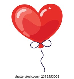 Heart shaped balloon. Red heart balloon in flat style for Happy Valentine's Day greeting card, banner, birthday, web design, package, and invitations. Vector illustration isolated on white background.