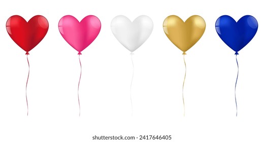 Heart Shaped Balloon. Balloon for Valentine's Day, Wedding Celebration, Mother's Day or Anniversary. Vector Illustration Isolated on White Background.