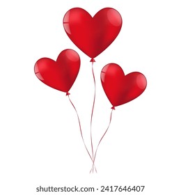 Heart Shaped Balloon. Balloon for Valentine's Day, Wedding Celebration, Mother's Day or Anniversary. Vector Illustration Isolated on White Background.