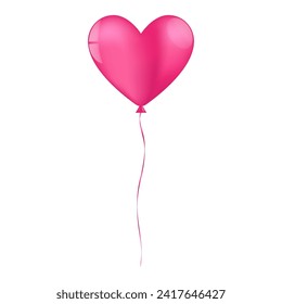 Heart Shaped Balloon. Balloon for Valentine's Day, Wedding Celebration, Mother's Day or Anniversary. Vector Illustration Isolated on White Background.