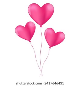 Heart Shaped Balloon. Balloon for Valentine's Day, Wedding Celebration, Mother's Day or Anniversary. Vector Illustration Isolated on White Background.