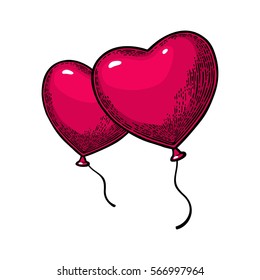 Heart shaped balloon. Vector color vintage engraving illustration isolated on a white background. For poster