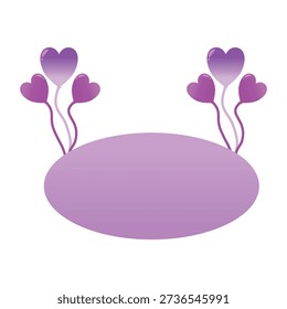 Heart shaped balloon vector illustrations with blank text in a flat design style. Perfect for Valentine's Day celebrations, weddings, birthdays, and parties. Romantic, purple, pink, love, stickers, posters, affection.