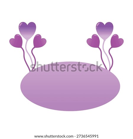 Heart shaped balloon vector illustrations with blank text in a flat design style. Perfect for Valentine's Day celebrations, weddings, birthdays, and parties. Romantic, purple, pink, love, stickers, posters, affection.