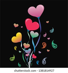 Heart shaped balloon vector, with some colorful paisley ornaments.