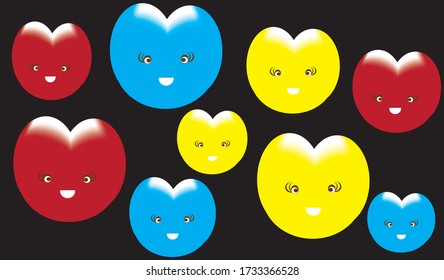 Heart shaped balloons, available in many colors. They have a smile