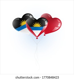 Heart shaped balloons with colors and flag of ANTIGUA AND BARBUDA vector illustration design.