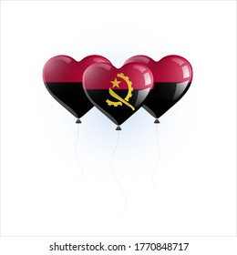 Heart shaped balloons with colors and flag of ANGOLA vector illustration design. 