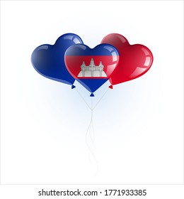 Heart shaped balloons with colors and flag of CAMBODIA vector illustration design. 