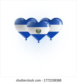 Heart shaped balloons with colors and flag of EL SALVADOR vector illustration design.