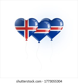 Heart shaped balloons with colors and flag of ICELAND vector illustration design.