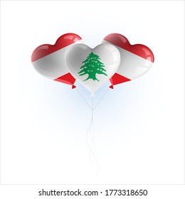 Heart shaped balloons with colors and flag of LEBANON vector illustration design.