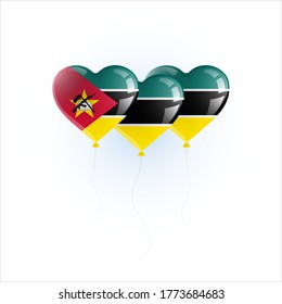 Heart shaped balloons with colors and flag of MOZAMBIQUE vector illustration design.