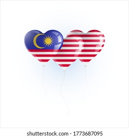Heart shaped balloons with colors and flag of MALAYSIA vector illustration design.