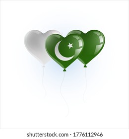 Heart shaped balloons with colors and flag of PAKISTAN vector illustration design.