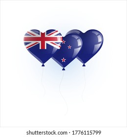 Heart shaped balloons with colors and flag of NEW ZEALAND vector illustration design.