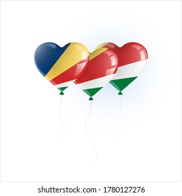 Heart shaped balloons with colors and flag of SEYCHELLES ISLANDS vector illustration design.