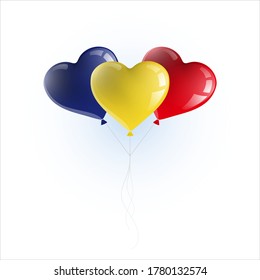 Heart shaped balloons with colors and flag of ROMANIA vector illustration design.