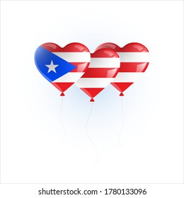 Heart shaped balloons with colors and flag of PUERTO RICO vector illustration design.