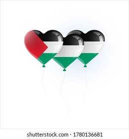Heart shaped balloons with colors and flag of PALESTINE vector illustration design.