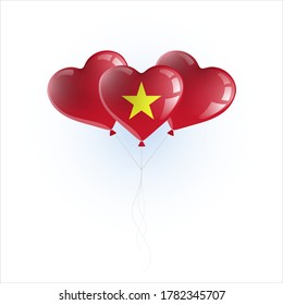 Heart shaped balloons with colors and flag of VIETNAM vector illustration design.