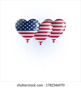 Heart shaped balloons with colors and flag of USA vector illustration design. 