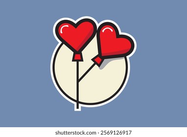 Heart shaped balloons and decorations for Valentine's Day celebration, cute cartoon icon vector