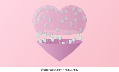 Heart shaped balloons design. Valentines day background with heart balloons. balloons gathered in the heart shape. valentine card on pastel color background. vector, illustration.