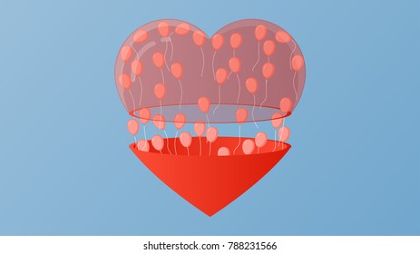 Heart shaped balloons design. Valentines day background with heart balloons. balloons gathered in the heart shape. valentine card on pastel color background. vector, illustration.