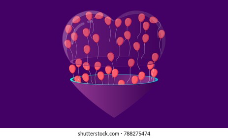 Heart shaped balloons design. Valentines day background with heart balloons. balloons gathered in the heart shape. valentine card on violet color background. vector, illustration.