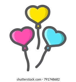 Heart shaped balloons filled outline icon, valentines day and romantic, celebrate sign vector graphics, a colorful line pattern on a white background, eps 10.