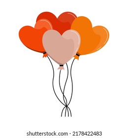 Globos con forma de corazón. Cuatro globos de colores con un juego de estilo plano. Vector