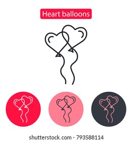 Heart shaped balloons icon. Concept of baloon, event, joy, present. Love symbol, logo sign. Valentine's Day vector illustration. Editable stroke.