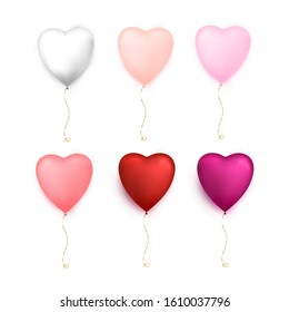 Heart shaped balloons isolated on white background. Happy Valentines Day. Vector illustration