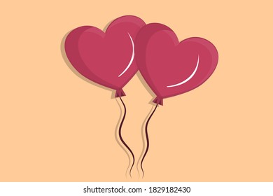 Heart - shaped balloons isolated on a beige background. Vector illustration in flat cartoon style. Balloons for decorating Valentine's day cards.