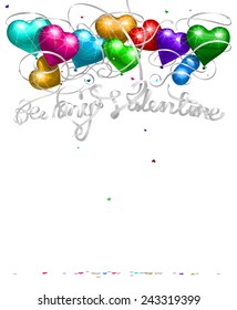 Heart shaped balloons many colors with Valentine Greeting typography