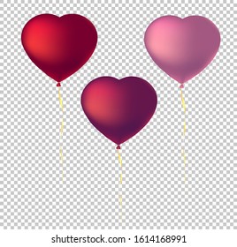 Heart shaped balloons on transparent background. Isolated vector heart.