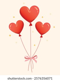 Heart shaped balloons with pink ribbon bow, Valentine decoration design, Celebrate of love concept.