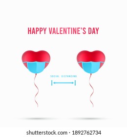 Heart shaped balloons for social distancing notice vector illustration. Valentine day concept