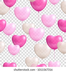 Heart shaped balloons transparent background seamless . Heart shaped balloons on a transparent background seamless for designers and illustrators. Gasbags template as a vector illustration