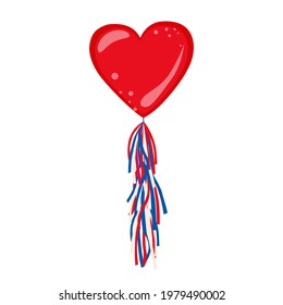 Heart Shaped Balloons with the United States of America and Tassels. Vector Illustration on Transparent Background.