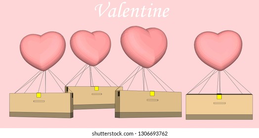 Heart shaped balloons vector shopping box