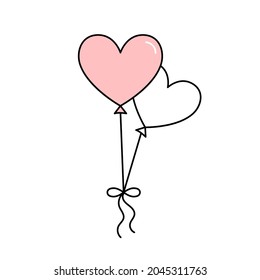 Heart shaped balloons. Wedding decorations. Doodle vector illustration