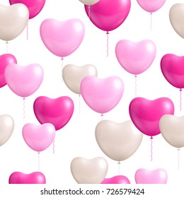 Heart shaped balloons white background seamless. Heart shaped balloons on a white background seamless for designers and illustrators. Gasbags template as a vector illustration