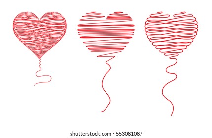 Heart shaped balloons wired red (isolated on white).
