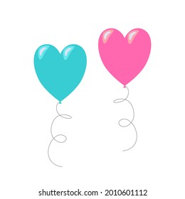 Heart shaped balloons.Flying balloons. Balloons in a flat style. Vector illustration isolated on white background. 