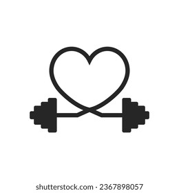 Heart shaped barbell. Vector on white background.