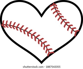 A heart shaped baseball ball representing a love of the game of baseball. Design for T-shirts, logos, postcards, banners, etc. Vector illustration isolated on a white background.