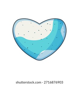 Bomba de baño en forma de corazón, con un diseño de dos tonos con blanco y azul, creando una vibrante experiencia visual de cuidado personal, relajación y bienestar, aislada sobre un fondo blanco