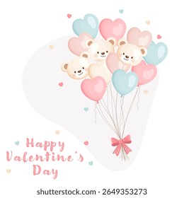 Heart shaped and bear shaped balloons with pastel colors for Valentines Day